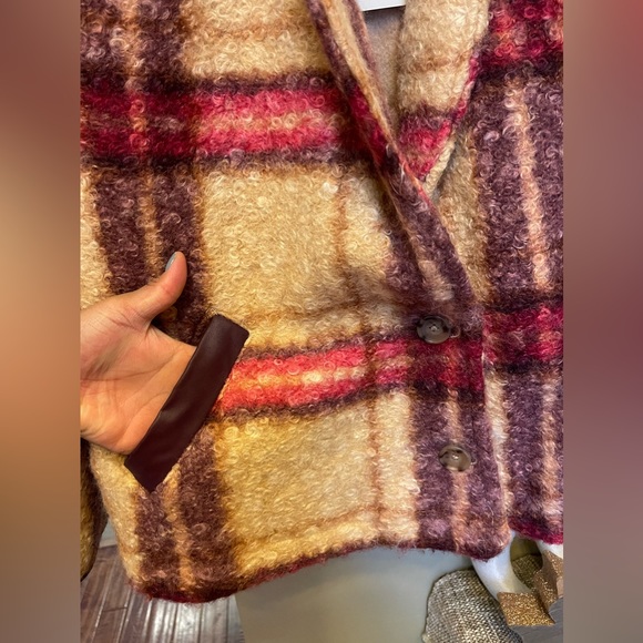 Knox Rose Burgundy Plaid Soft Sweater Overcoat- Size XS plaid Sherpa - Picture 2 of 5